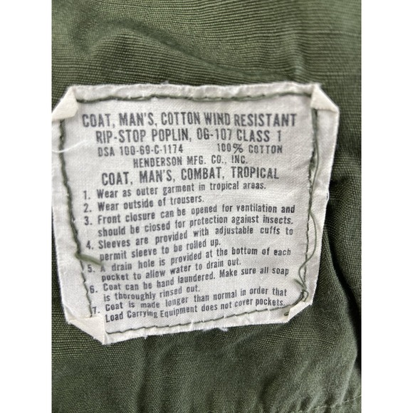 Vintage US Army Jungle Jacket Medium OG-107 Ripstop Vietnam 60s Slant Pockets - Picture 4 of 13